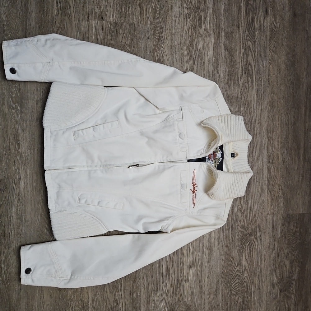 Ivory HARLEY DAVIDSON Jacket with Embroidered Logo On Back And Front Breast  Sm.